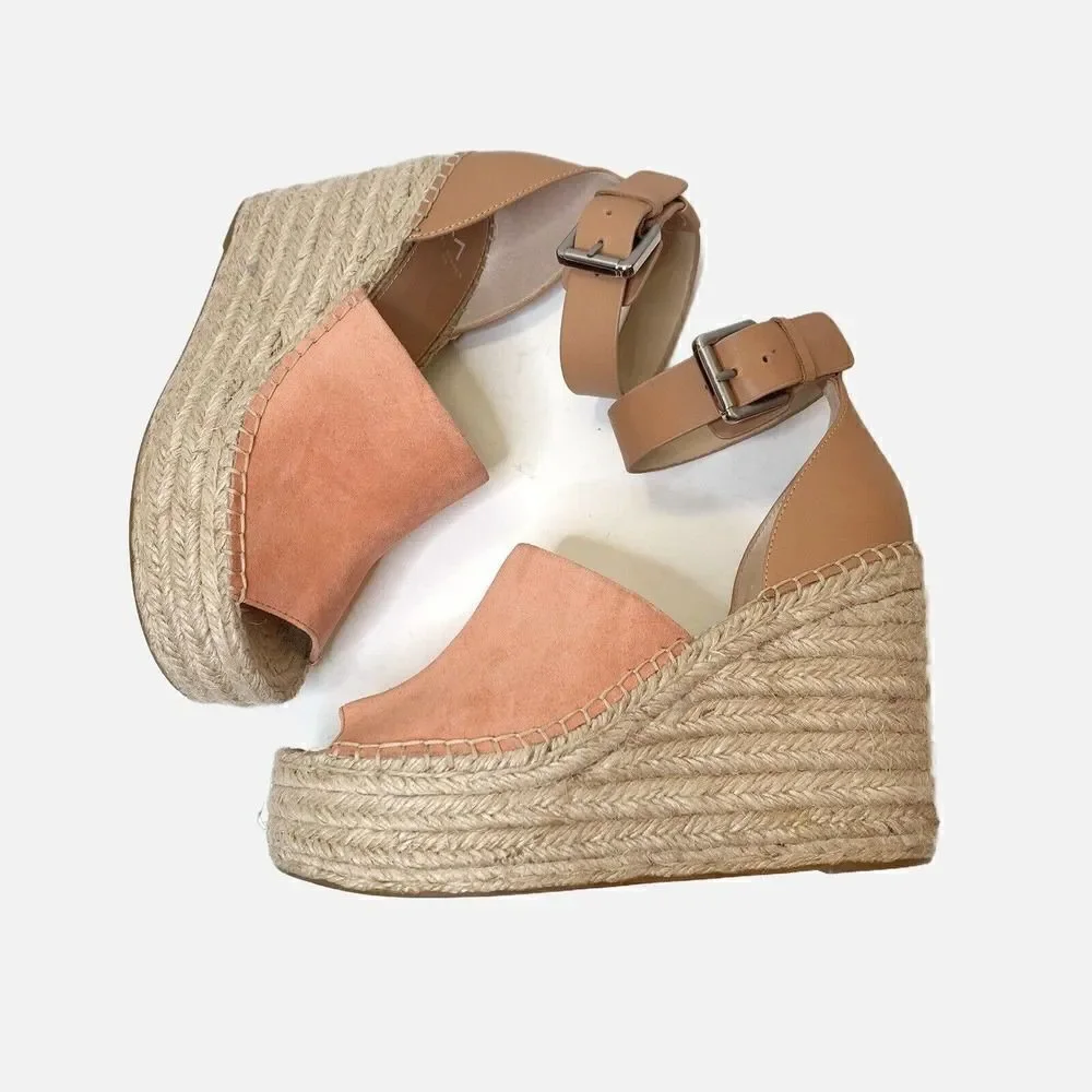 Marc Fisher LTD Women’s Mladalyn Espadrille Wedge Sandal Coral Suede Size 8.5 M